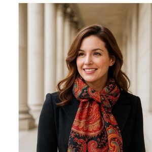 Larioseta Como‎ Italy Paisley Scarf Oblong Shawl Wrap Red Black 60x13